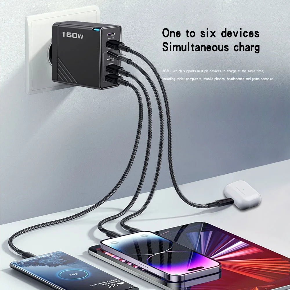 160W Multi Ports USB Charger Type C Fast Charging EU/US Plug Wall Charger For iPhone Samsung Xiaomi Huawei Phone Charger Adapter - Prime Devine Supply14:366UK Black;200007763:201336100UK Black