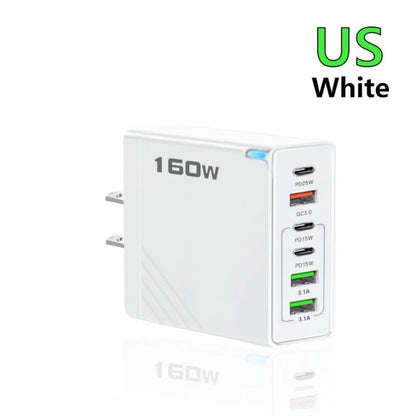 160W Multi Ports USB Charger Type C Fast Charging EU/US Plug Wall Charger For iPhone Samsung Xiaomi Huawei Phone Charger Adapter - Prime Devine Supply14:173US White;200007763:201336100US White