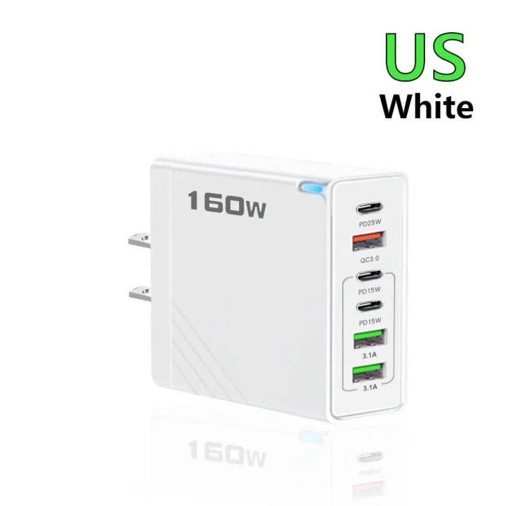 160W Multi Ports USB Charger Type C Fast Charging EU/US Plug Wall Charger For iPhone Samsung Xiaomi Huawei Phone Charger Adapter - Prime Devine Supply14:173US White;200007763:201336100US White