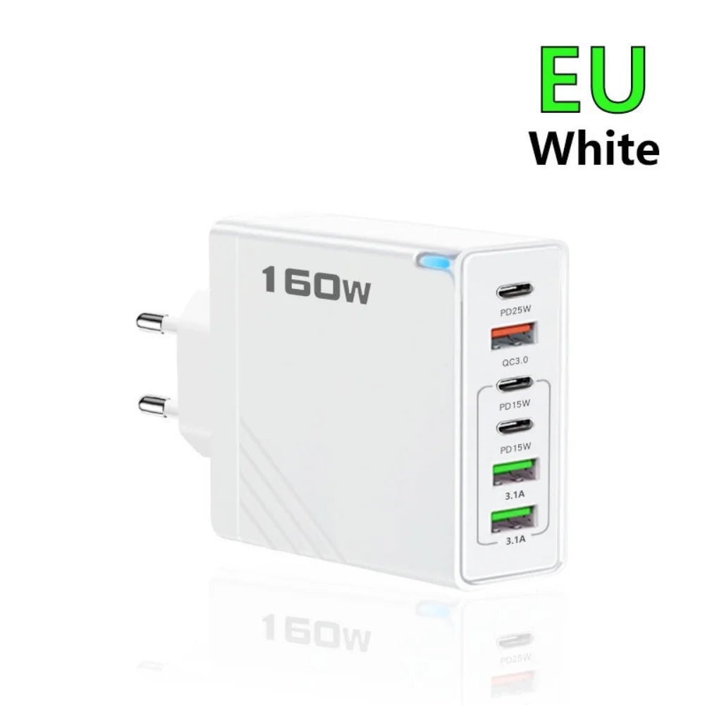 160W Multi Ports USB Charger Type C Fast Charging EU/US Plug Wall Charger For iPhone Samsung Xiaomi Huawei Phone Charger Adapter - Prime Devine Supply14:200004890EU White;200007763:201336100EU White