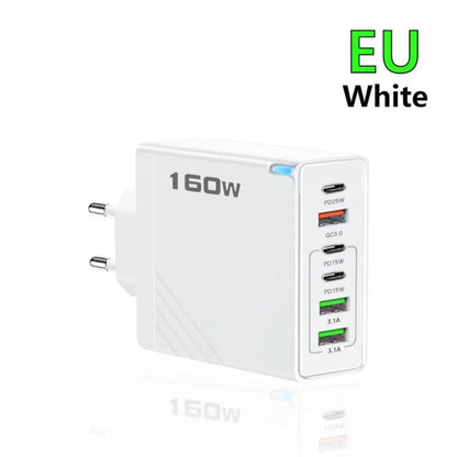 160W Multi Ports USB Charger Type C Fast Charging EU/US Plug Wall Charger For iPhone Samsung Xiaomi Huawei Phone Charger Adapter - Prime Devine Supply14:200004890EU White;200007763:201336100EU White