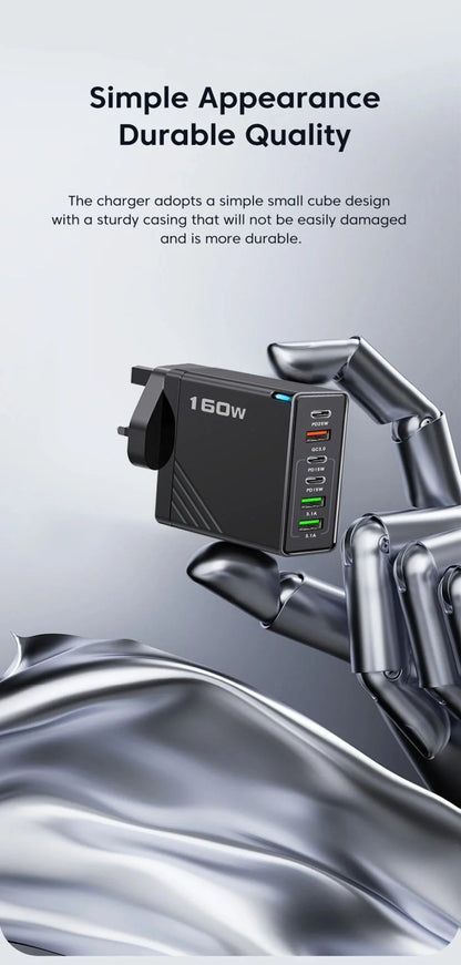 160W Multi Ports USB Charger Type C Fast Charging EU/US Plug Wall Charger For iPhone Samsung Xiaomi Huawei Phone Charger Adapter - Prime Devine Supply14:366UK Black;200007763:201336100UK Black