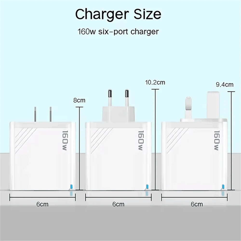 160W Multi Ports USB Charger Type C Fast Charging EU/US Plug Wall Charger For iPhone Samsung Xiaomi Huawei Phone Charger Adapter - Prime Devine Supply14:366UK Black;200007763:201336100UK Black