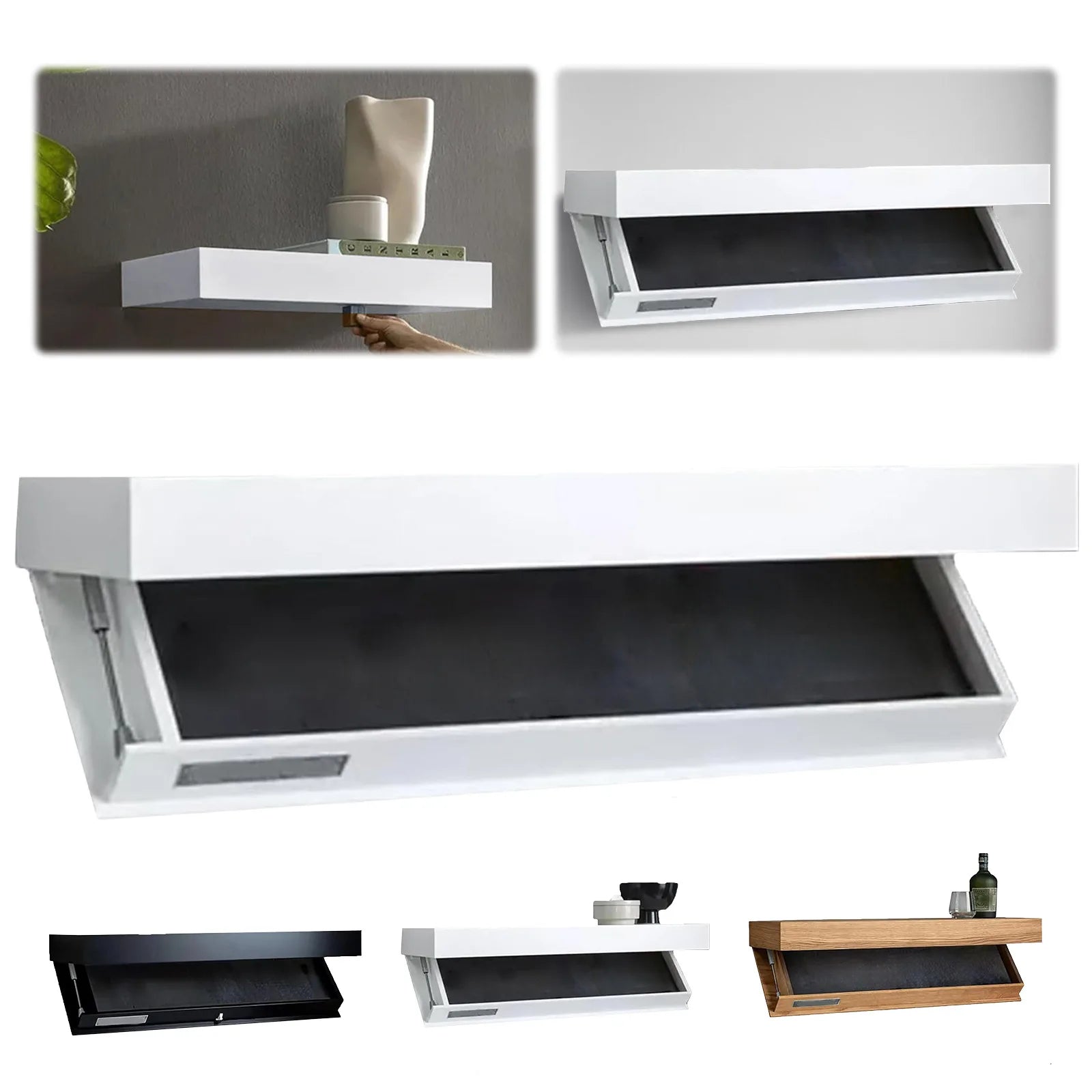 1PCS Wood Floating Wall Shelves Magic Flap Hidden Shelf With Secret Compartment Wall - mounted Storage Wood Furniture Storage Box - Prime Devine Supply14:29WhiteWhite