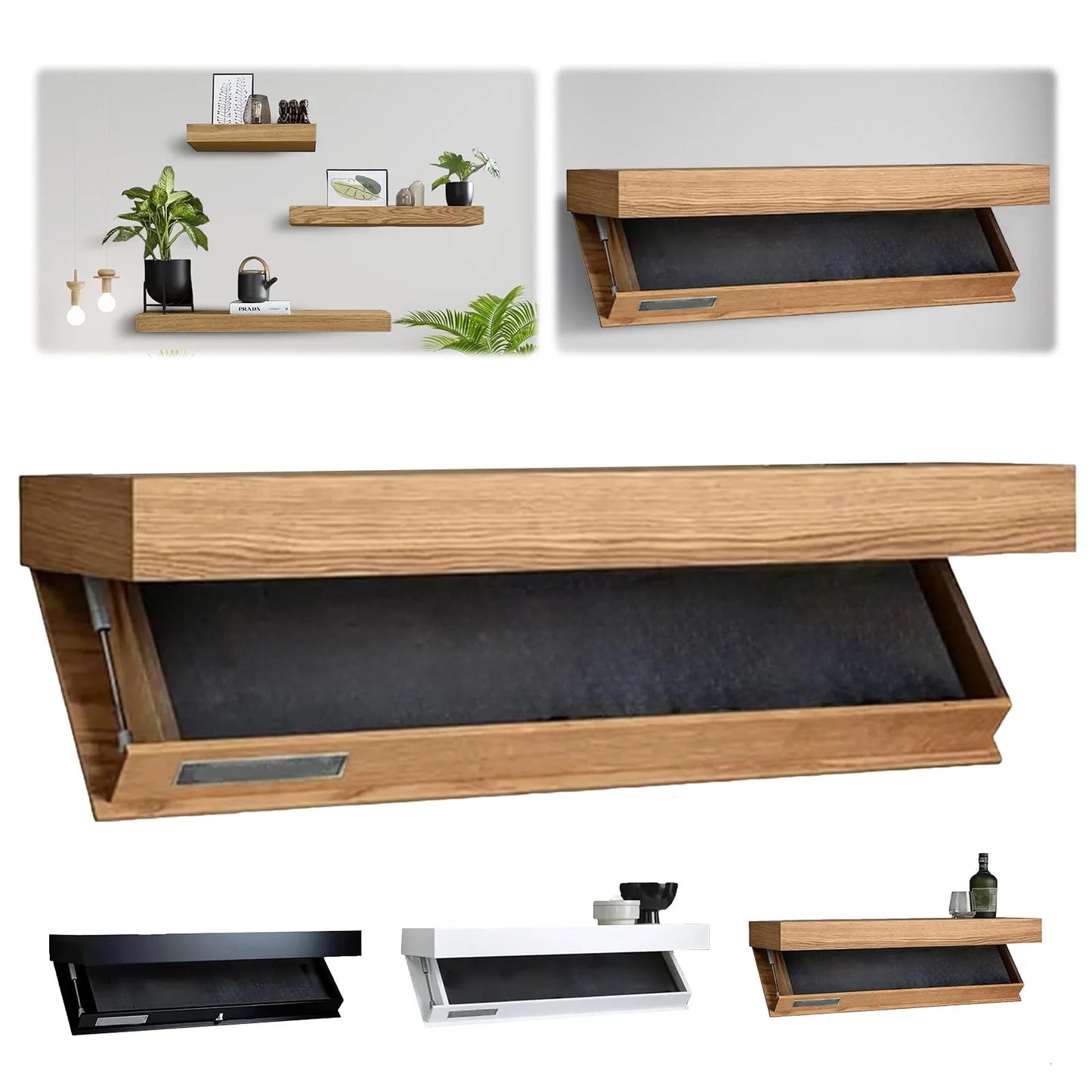 1PCS Wood Floating Wall Shelves Magic Flap Hidden Shelf With Secret Compartment Wall - mounted Storage Wood Furniture Storage Box - Prime Devine Supply14:29WhiteWhite