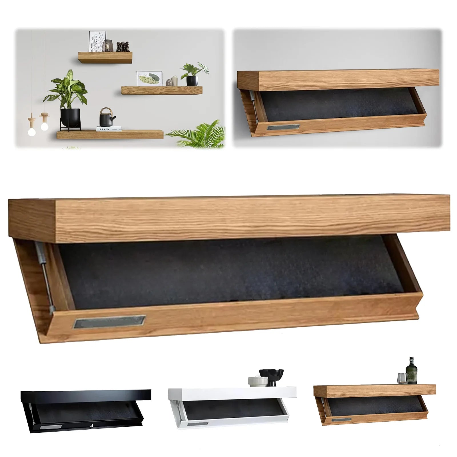 1PCS Wood Floating Wall Shelves Magic Flap Hidden Shelf With Secret Compartment Wall - mounted Storage Wood Furniture Storage Box - Prime Devine Supply14:29WhiteWhite