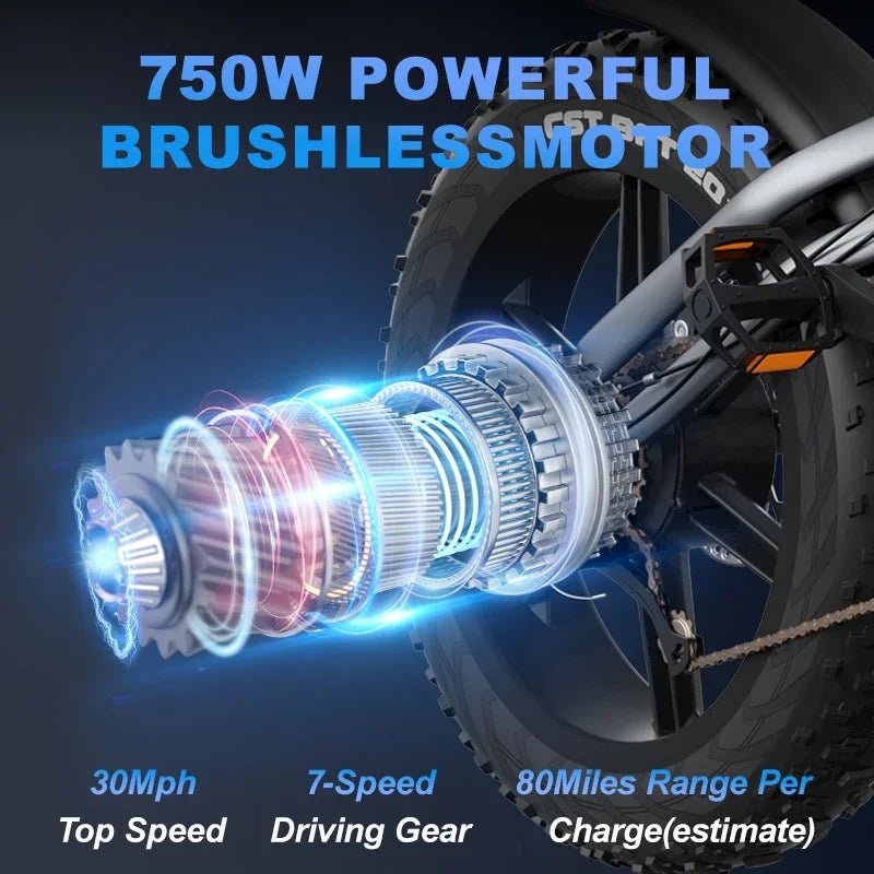 2024 New Arrival X50 Off - road Electric Dirt Bikes 14Ah 25KM/H 20MPH Fat Biked Electric Ebike Fat 20*4 Inch 750w Electric Bike - Prime Devine Supply14:10BlackBlack