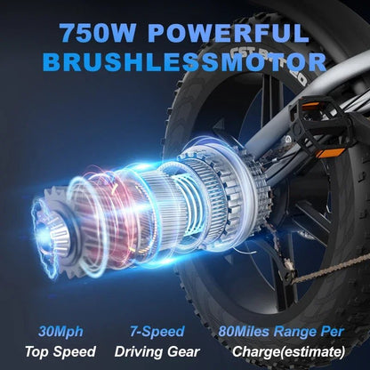 2024 New Arrival X50 Off - road Electric Dirt Bikes 14Ah 25KM/H 20MPH Fat Biked Electric Ebike Fat 20*4 Inch 750w Electric Bike - Prime Devine Supply14:10BlackBlack