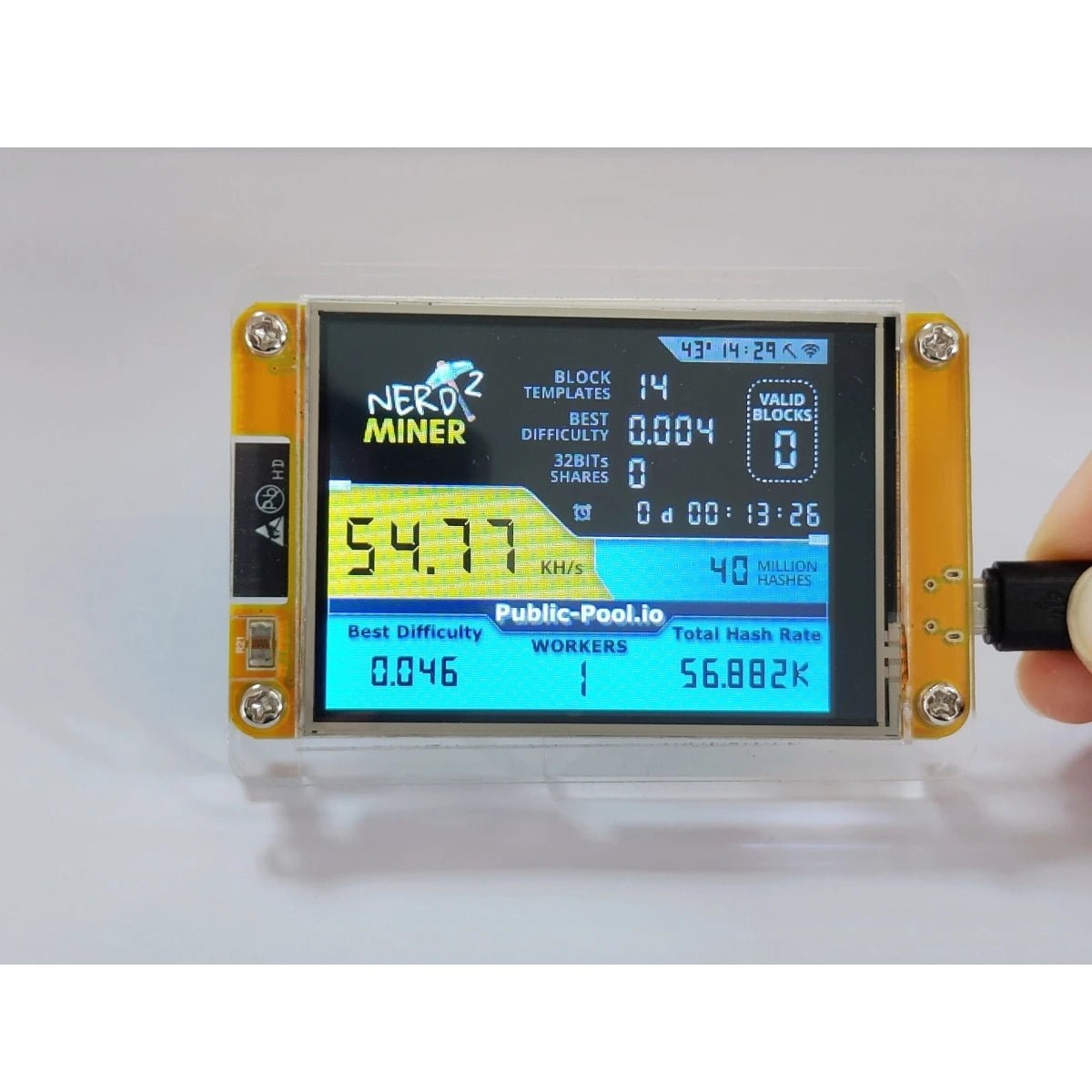 2.8 Inch NerdMiner V2 Hashrate, Smart Display, Crypto Solo, Lottery, Nerd Miner, Bitcoin Miner ESP32 - 2432S028R, 49 k/S - Prime Devine Supply14:366NerdMiner V2 1.6.3NerdMiner V2 1.6.3