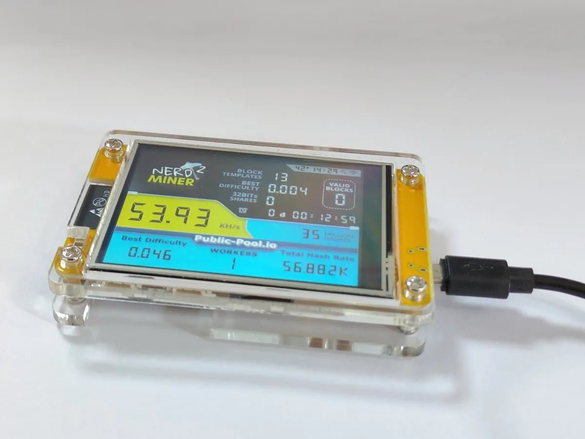 2.8 Inch NerdMiner V2 Hashrate, Smart Display, Crypto Solo, Lottery, Nerd Miner, Bitcoin Miner ESP32 - 2432S028R, 49 k/S - Prime Devine Supply14:366NerdMiner V2 1.6.3NerdMiner V2 1.6.3