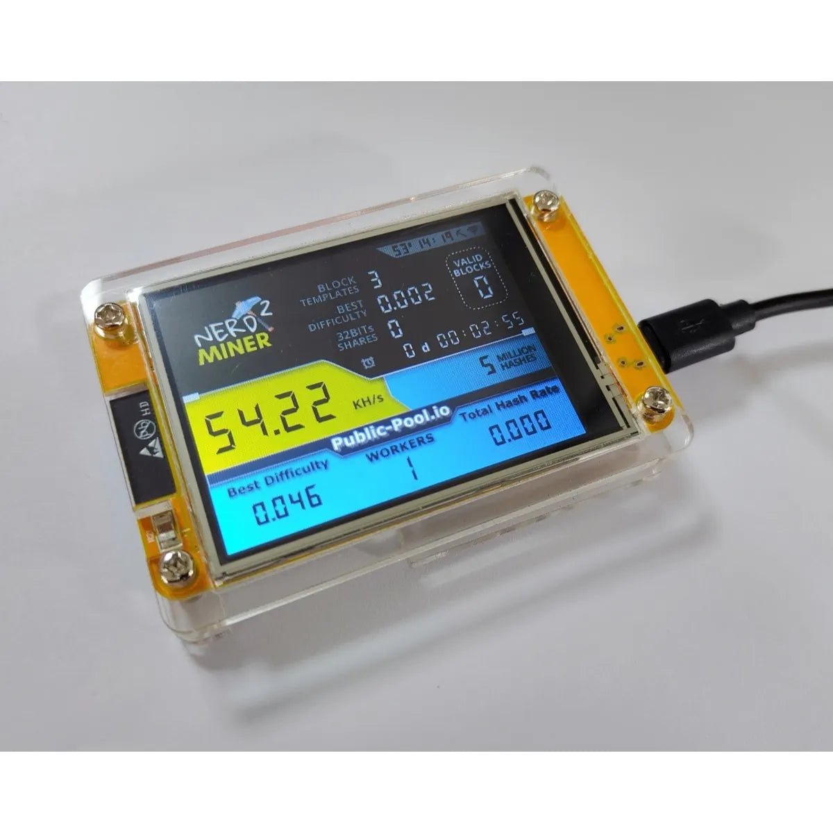 2.8 Inch NerdMiner V2 Hashrate, Smart Display, Crypto Solo, Lottery, Nerd Miner, Bitcoin Miner ESP32 - 2432S028R, 49 k/S - Prime Devine Supply14:366NerdMiner V2 1.6.3NerdMiner V2 1.6.3