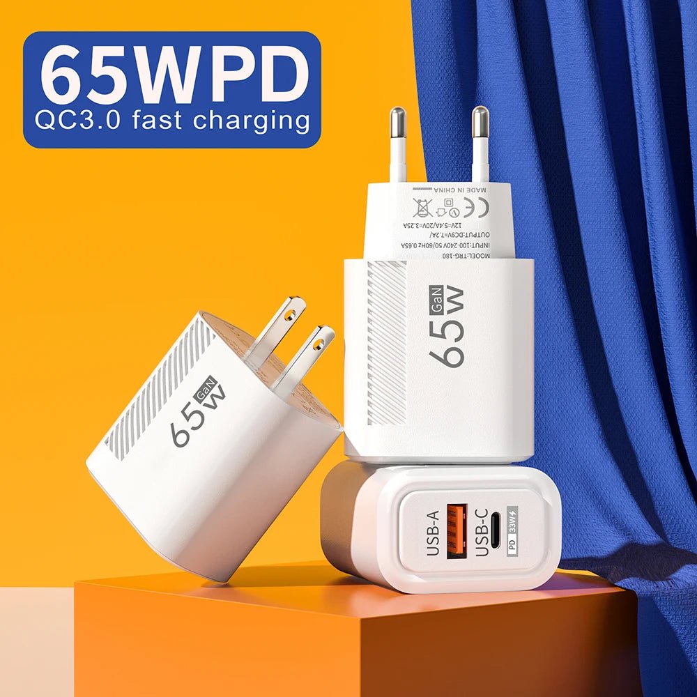 65W GaN Fast Charging USB Type C Charger US EU Plug PD 3.0 Quick Charge Travel Wall Charger For Phone Adapter For iPhone Samsung - Prime Devine Supply14:175US Plug WhiteUS Plug White