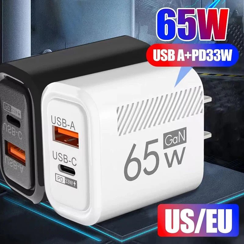 65W GaN Fast Charging USB Type C Charger US EU Plug PD 3.0 Quick Charge Travel Wall Charger For Phone Adapter For iPhone Samsung - Prime Devine Supply14:175US Plug WhiteUS Plug White