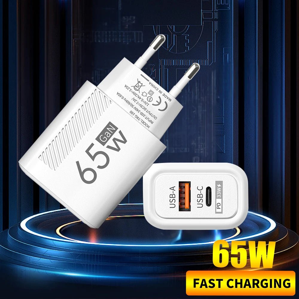 65W GaN Fast Charging USB Type C Charger US EU Plug PD 3.0 Quick Charge Travel Wall Charger For Phone Adapter For iPhone Samsung - Prime Devine Supply14:175US Plug WhiteUS Plug White