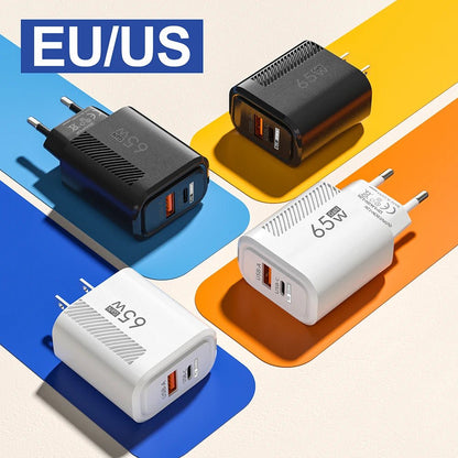 65W GaN Fast Charging USB Type C Charger US EU Plug PD 3.0 Quick Charge Travel Wall Charger For Phone Adapter For iPhone Samsung - Prime Devine Supply14:175US Plug WhiteUS Plug White