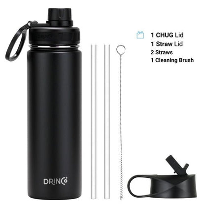 DRINCO® 22oz Stainless Steel Sport Water Bottle - Black - Prime Devine SupplySS-CY0002-001SS - CY0002 - 001