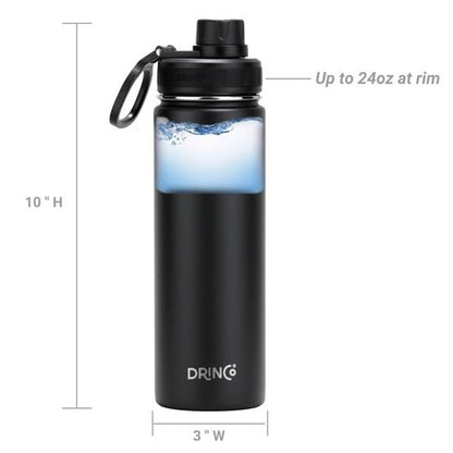 DRINCO® 22oz Stainless Steel Sport Water Bottle - Black - Prime Devine SupplySS-CY0002-001SS - CY0002 - 001