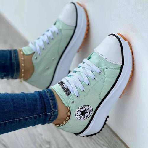 Flat Lace - Up Sneakers Pattern Canvas Casual Sport Shoes - Prime Devine Supply14:200006152Light Green;200000124:200000288Light Green