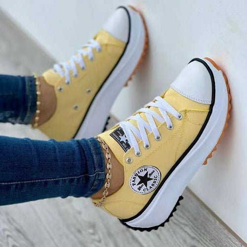Flat Lace - Up Sneakers Pattern Canvas Casual Sport Shoes - Prime Devine Supply14:366Yellow;200000124:350262Yellow