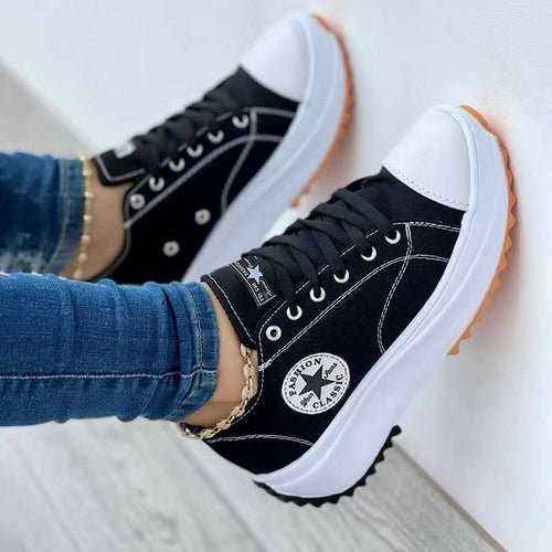Flat Lace - Up Sneakers Pattern Canvas Casual Sport Shoes - Prime Devine Supply14:100018786Black;200000124:200000289Black