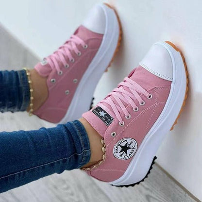 Flat Lace - Up Sneakers Pattern Canvas Casual Sport Shoes - Prime Devine Supply14:1052Pink;200000124:350262Pink