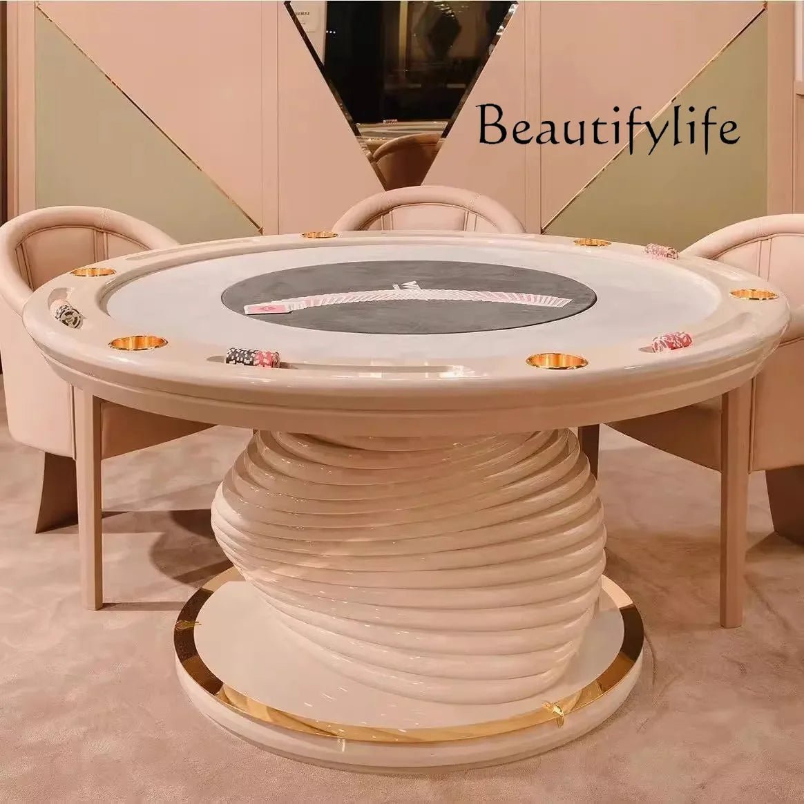 High - end Italian light luxury club multi - person round Depu poker table chip table Texas entertainment chess and card room - Prime Devine Supply14:200006154customizedcustomized