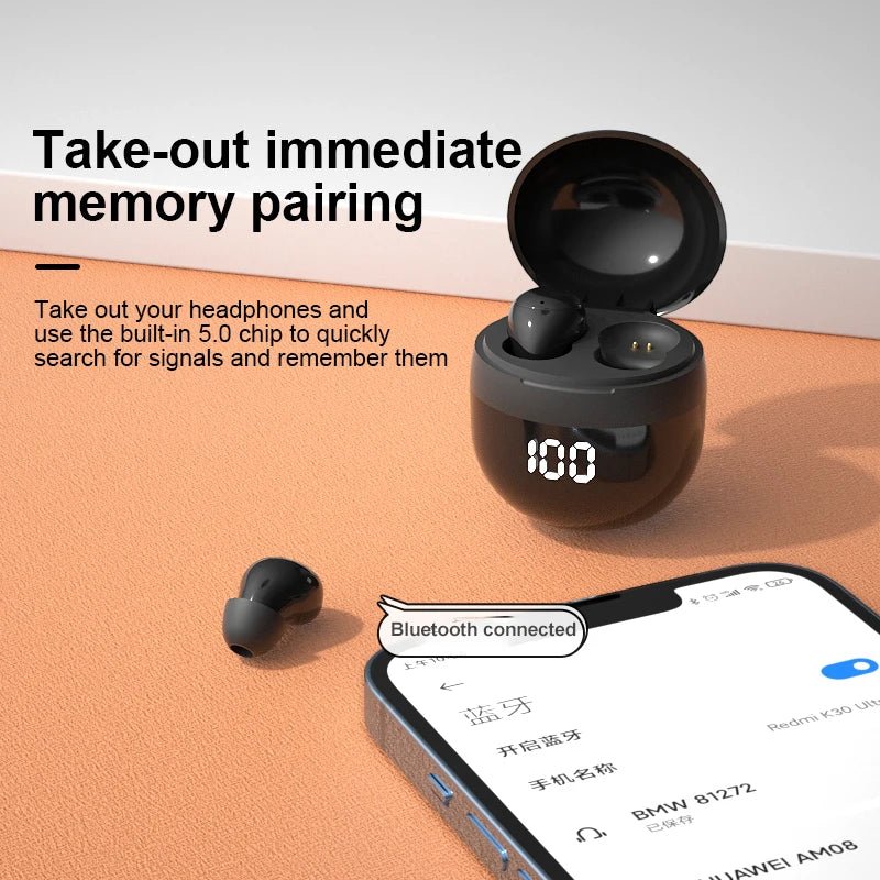 Invisible Headphones TWS Mini Earphones Wireless Bluetooth 5.3 Earbuds with Microphone Noise Reduction In - Ear Headset for Phone - Prime Devine Supply14:175BlackBlack