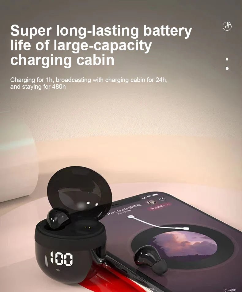 Invisible Headphones TWS Mini Earphones Wireless Bluetooth 5.3 Earbuds with Microphone Noise Reduction In - Ear Headset for Phone - Prime Devine Supply14:175BlackBlack