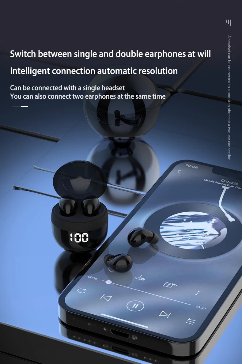 Invisible Headphones TWS Mini Earphones Wireless Bluetooth 5.3 Earbuds with Microphone Noise Reduction In - Ear Headset for Phone - Prime Devine Supply14:175BlackBlack