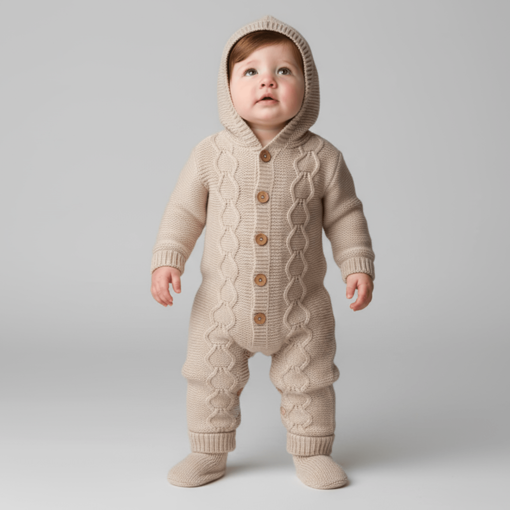 Knit Hoodie Newborn Overall Set - Prime Devine Supply01708-Kinit HoodieCasual GirlsBeige