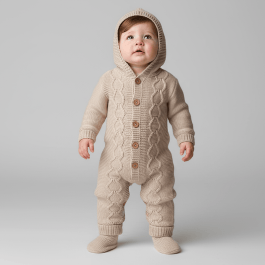 Knit Hoodie Newborn Overall Set - Prime Devine Supply01708-Kinit HoodieCasual GirlsBeige