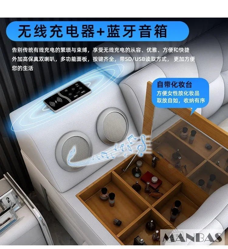 MINGDIBAO Tech Smart Genuine Leather Bed | Multifunctional Ultimate Beds | Massage Tatami Bed with Projecter | Upholstered Cama - Prime Devine Supply14:173bed with hig boxbed with hig box