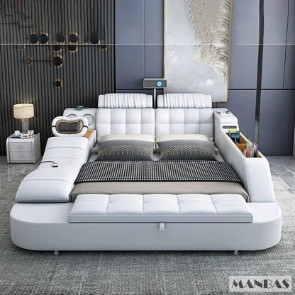 MINGDIBAO Tech Smart Genuine Leather Bed | Multifunctional Ultimate Beds | Massage Tatami Bed with Projecter | Upholstered Cama - Prime Devine Supply14:173bed with hig boxbed with hig box