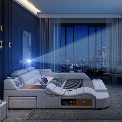 MINGDIBAO Tech Smart Genuine Leather Bed | Multifunctional Ultimate Beds | Massage Tatami Bed with Projecter | Upholstered Cama - Prime Devine Supply14:173bed with hig boxbed with hig box