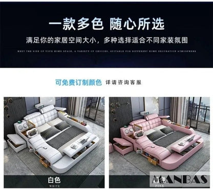 MINGDIBAO Tech Smart Genuine Leather Bed | Multifunctional Ultimate Beds | Massage Tatami Bed with Projecter | Upholstered Cama - Prime Devine Supply14:173bed with hig boxbed with hig box