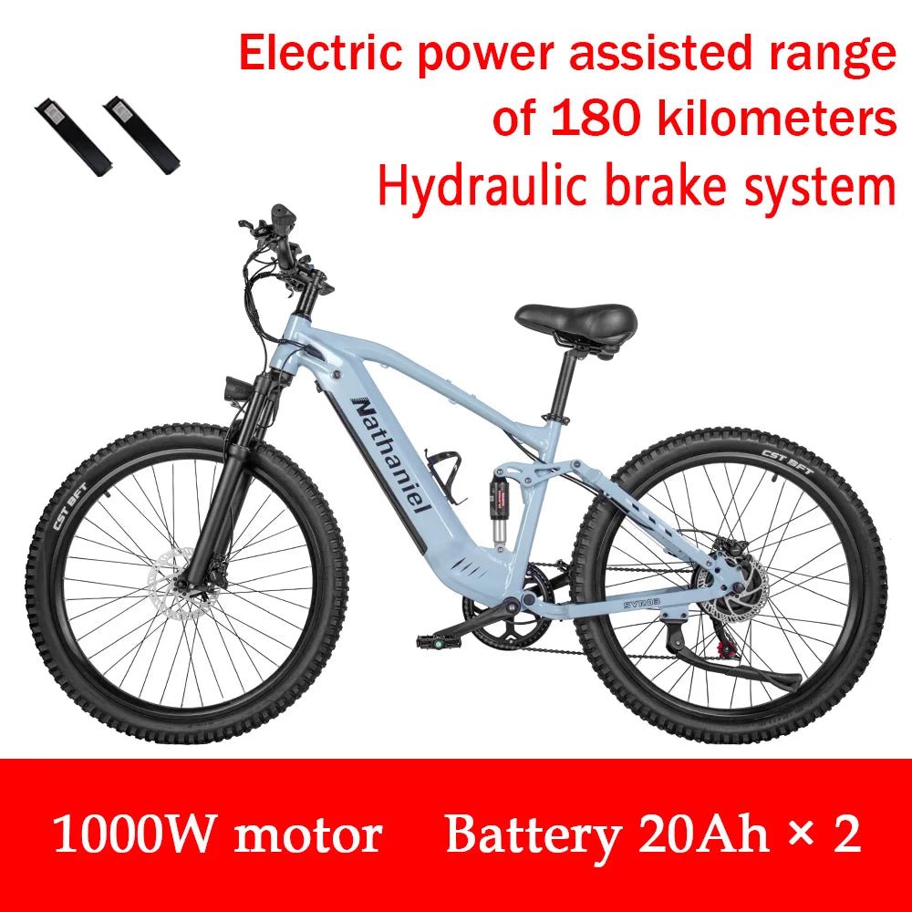 Nathaniel E - Bike,1000W Brushless Motor,27.5"Adult E - Mountain Bike,45Ah large capacity batteries,7 speed,45KM/H,Outdoor Trip Bike - Prime Devine Supply14:10Grey-40Ah;200007763:201336100Grey - 40Ah