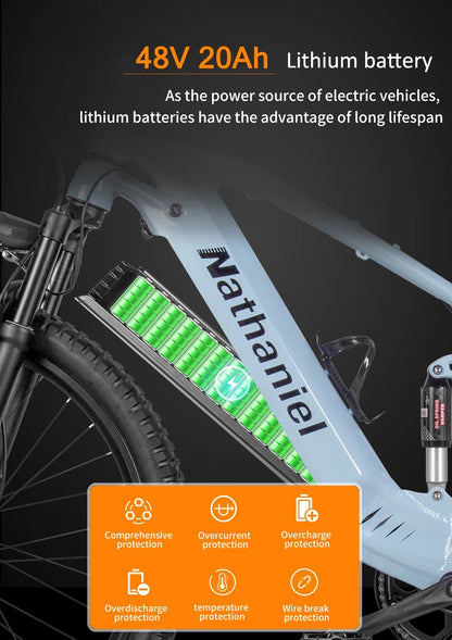 Nathaniel E - Bike,1000W Brushless Motor,27.5"Adult E - Mountain Bike,45Ah large capacity batteries,7 speed,45KM/H,Outdoor Trip Bike - Prime Devine Supply14:200002984Grey-45Ah;200007763:201336100Grey - 45Ah