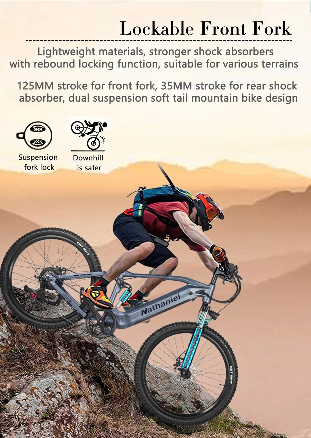 Nathaniel E - Bike,1000W Brushless Motor,27.5"Adult E - Mountain Bike,45Ah large capacity batteries,7 speed,45KM/H,Outdoor Trip Bike - Prime Devine Supply14:200002984Grey-45Ah;200007763:201336100Grey - 45Ah