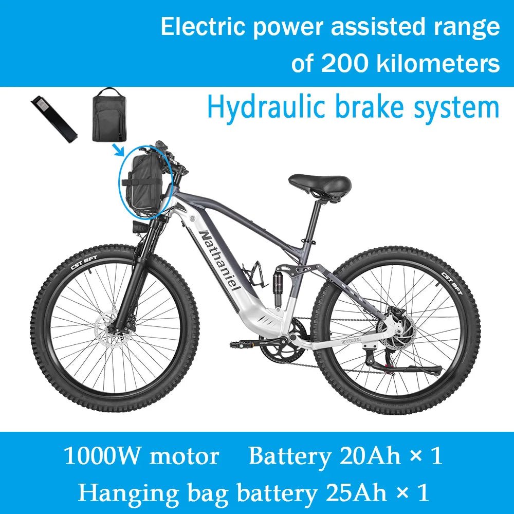 Nathaniel E - Bike,1000W Brushless Motor,27.5"Adult E - Mountain Bike,45Ah large capacity batteries,7 speed,45KM/H,Outdoor Trip Bike - Prime Devine Supply14:175Silver gray-45Ah;200007763:201336100Silver gray - 45Ah