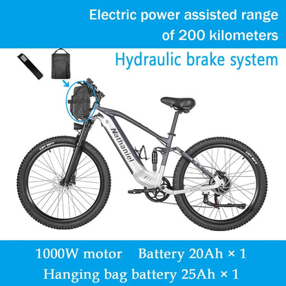 Nathaniel E - Bike,1000W Brushless Motor,27.5"Adult E - Mountain Bike,45Ah large capacity batteries,7 speed,45KM/H,Outdoor Trip Bike - Prime Devine Supply14:175Silver gray-45Ah;200007763:201336100Silver gray - 45Ah