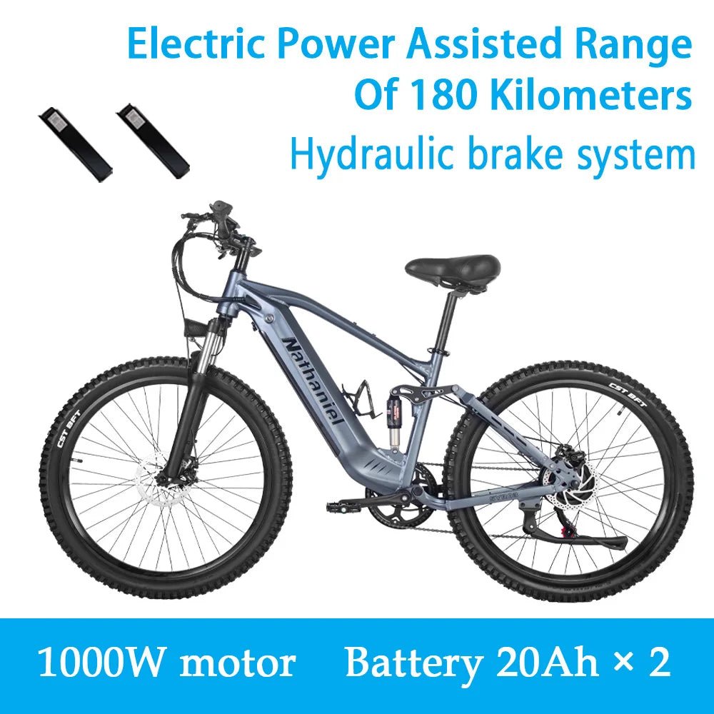 Nathaniel E - Bike,1000W Brushless Motor,27.5"Adult E - Mountain Bike,45Ah large capacity batteries,7 speed,45KM/H,Outdoor Trip Bike - Prime Devine Supply14:193Dark gray-40Ah;200007763:201336100Dark gray - 40Ah