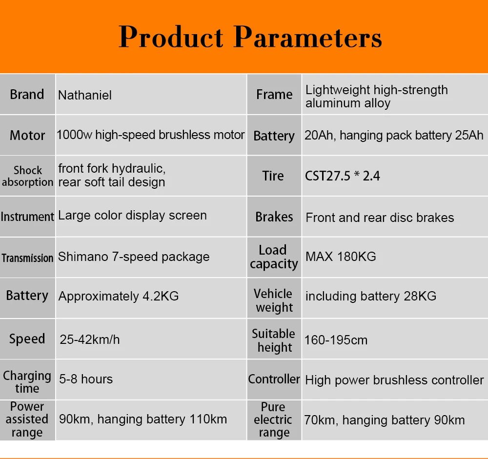 Nathaniel E - Bike,1000W Brushless Motor,27.5"Adult E - Mountain Bike,45Ah large capacity batteries,7 speed,45KM/H,Outdoor Trip Bike - Prime Devine Supply14:200002984Grey-45Ah;200007763:201336100Grey - 45Ah