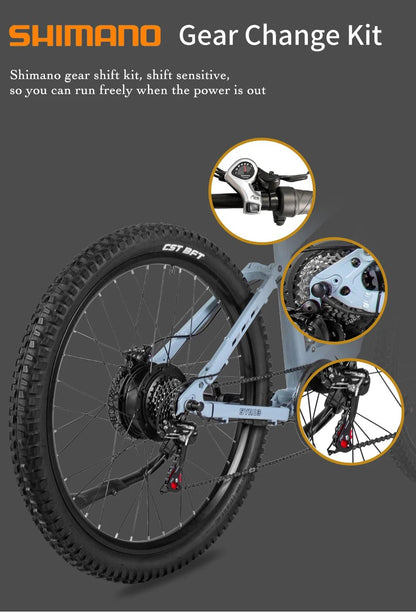 Nathaniel E - Bike,1000W Brushless Motor,27.5"Adult E - Mountain Bike,45Ah large capacity batteries,7 speed,45KM/H,Outdoor Trip Bike - Prime Devine Supply14:200002984Grey-45Ah;200007763:201336100Grey - 45Ah