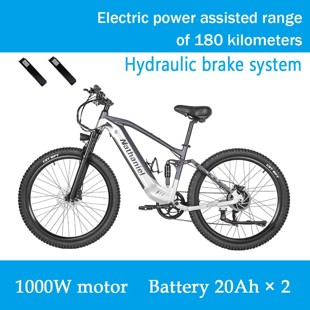 Nathaniel E - Bike,1000W Brushless Motor,27.5"Adult E - Mountain Bike,45Ah large capacity batteries,7 speed,45KM/H,Outdoor Trip Bike - Prime Devine Supply14:200006151Silver gray-40Ah;200007763:201336100Silver gray - 40Ah