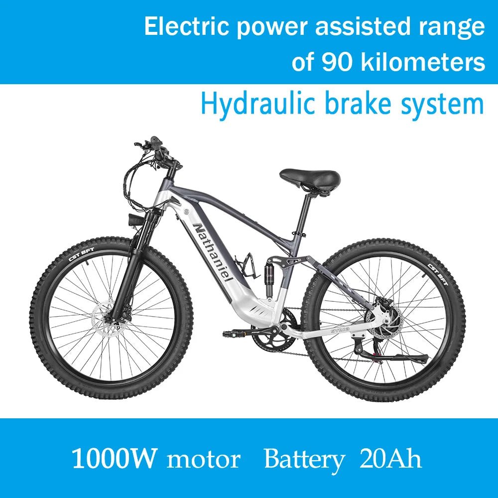 Nathaniel E - Bike,1000W Brushless Motor,27.5"Adult E - Mountain Bike,45Ah large capacity batteries,7 speed,45KM/H,Outdoor Trip Bike - Prime Devine Supply14:496Silver gray-20Ah;200007763:201336100Silver gray - 20Ah