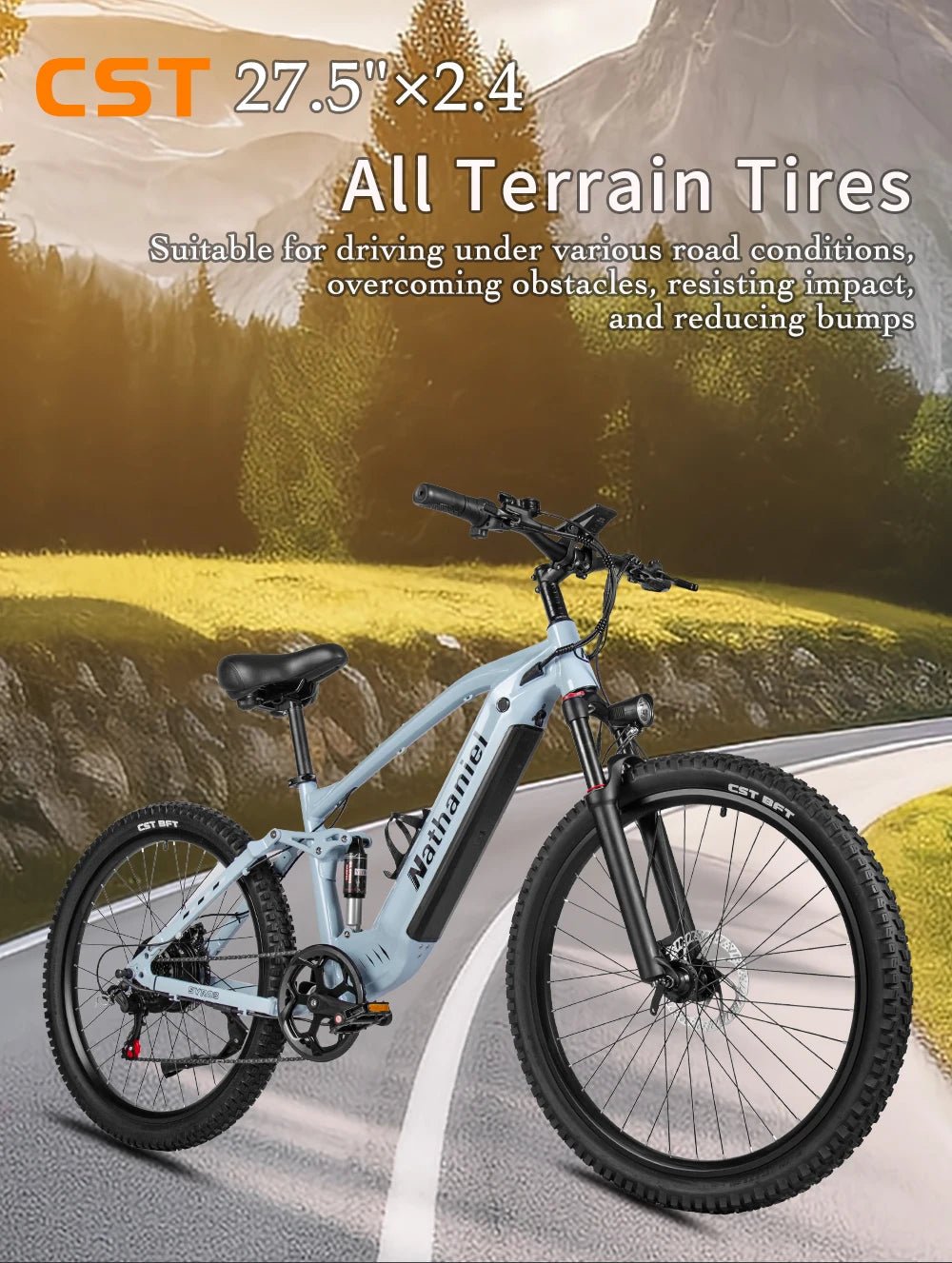 Nathaniel E - Bike,1000W Brushless Motor,27.5"Adult E - Mountain Bike,45Ah large capacity batteries,7 speed,45KM/H,Outdoor Trip Bike - Prime Devine Supply14:200002984Grey-45Ah;200007763:201336100Grey - 45Ah