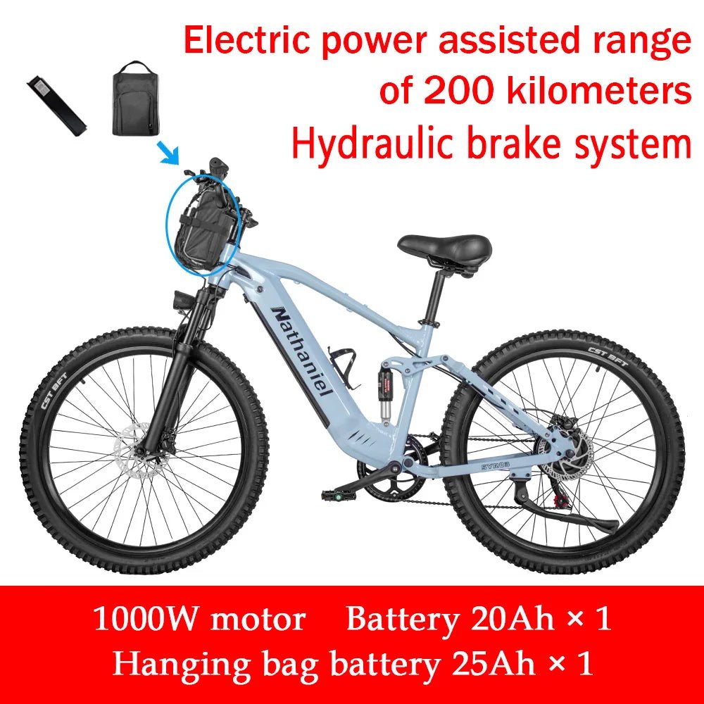 Nathaniel E - Bike,1000W Brushless Motor,27.5"Adult E - Mountain Bike,45Ah large capacity batteries,7 speed,45KM/H,Outdoor Trip Bike - Prime Devine Supply14:200002984Grey-45Ah;200007763:201336100Grey - 45Ah