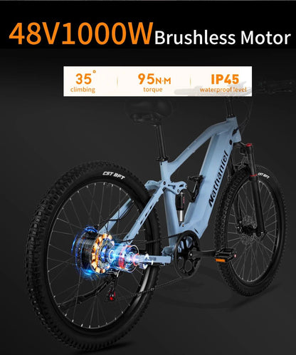 Nathaniel E - Bike,1000W Brushless Motor,27.5"Adult E - Mountain Bike,45Ah large capacity batteries,7 speed,45KM/H,Outdoor Trip Bike - Prime Devine Supply14:200002984Grey-45Ah;200007763:201336100Grey - 45Ah