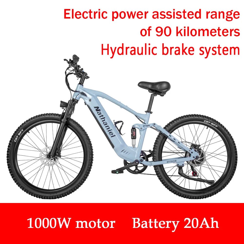 Nathaniel E - Bike,1000W Brushless Motor,27.5"Adult E - Mountain Bike,45Ah large capacity batteries,7 speed,45KM/H,Outdoor Trip Bike - Prime Devine Supply14:366Grey-20Ah;200007763:201336100Grey - 20Ah