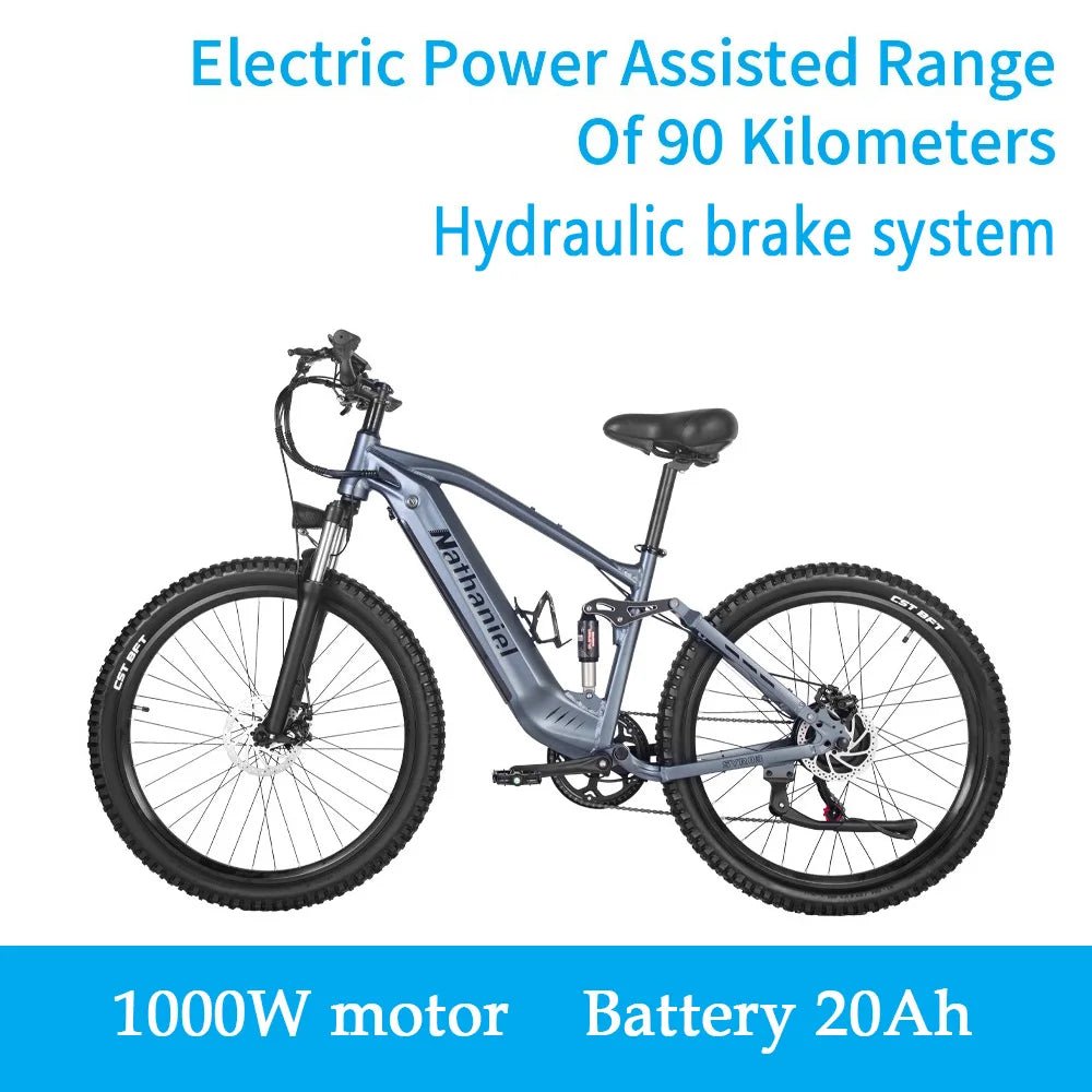 Nathaniel E - Bike,1000W Brushless Motor,27.5"Adult E - Mountain Bike,45Ah large capacity batteries,7 speed,45KM/H,Outdoor Trip Bike - Prime Devine Supply14:173Dark gray-20Ah;200007763:201336100Dark gray - 20Ah